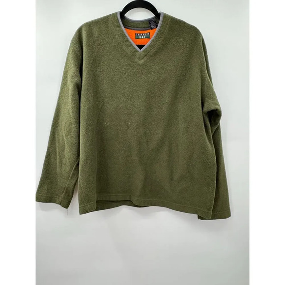 Trader Bay Men's Fleece Pullover Green V-Neck Long Sleeve Sweater Size Large - Picture 2 of 4